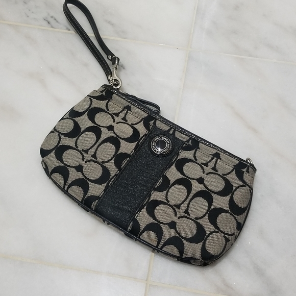 Coach Black Logo Wristlet Zipper Pouch - Picture 6 of 6